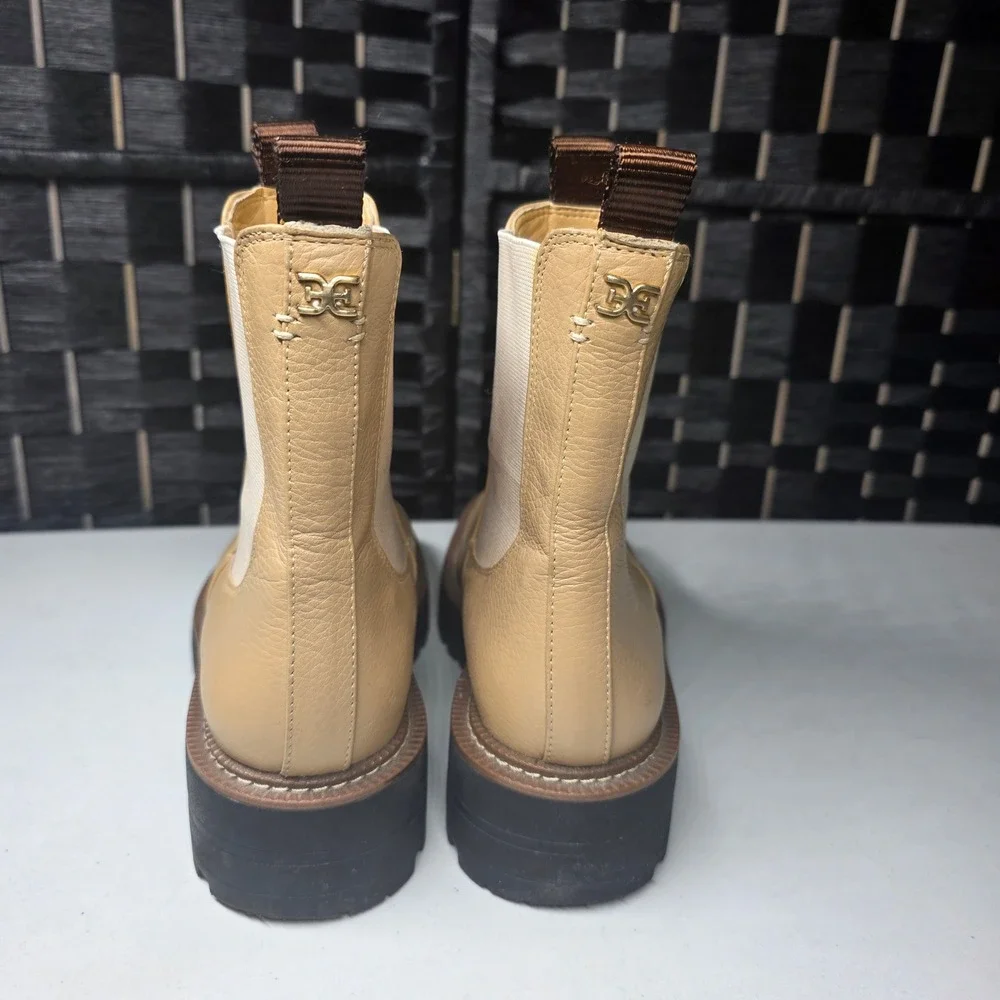 Sam Edelman Laguna Chelsea Boots Sesame Leather Lug Sole Platform Size 6M